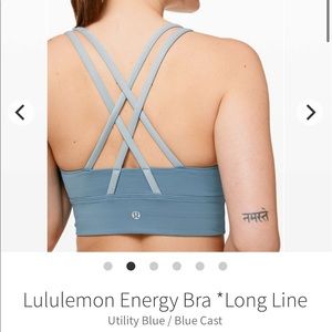 Lululemon energy bra long line, size 2, blue cast